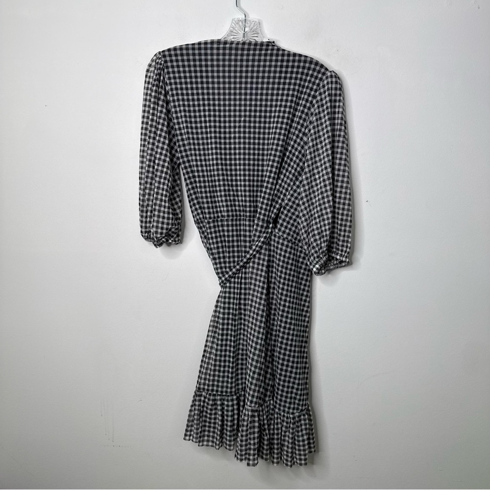GANNI | Black Gray and White Checkered Gingham Mini Wrap Dress Sz 38 or a Medium - Picture 5 of 8